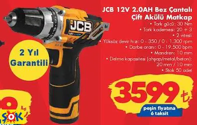JCB 12V 2.0AH BEZ ÇANTALI ÇİFT AKÜLÜ MATKAP JCB 12V 2.0AH BEZ ÇANTALI ÇİFT AKÜLÜ MATKAP